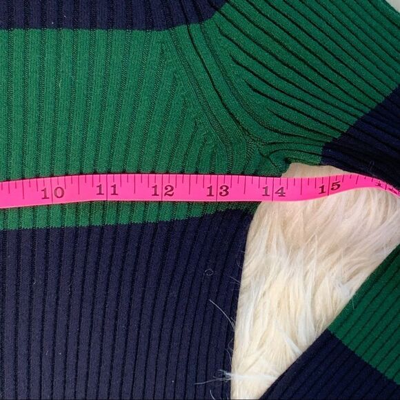 Ann Taylor Green & Blue Ruffle Cuffs Long Sleeve Rib Knit Peplum Sweater - Picture 7 of 10